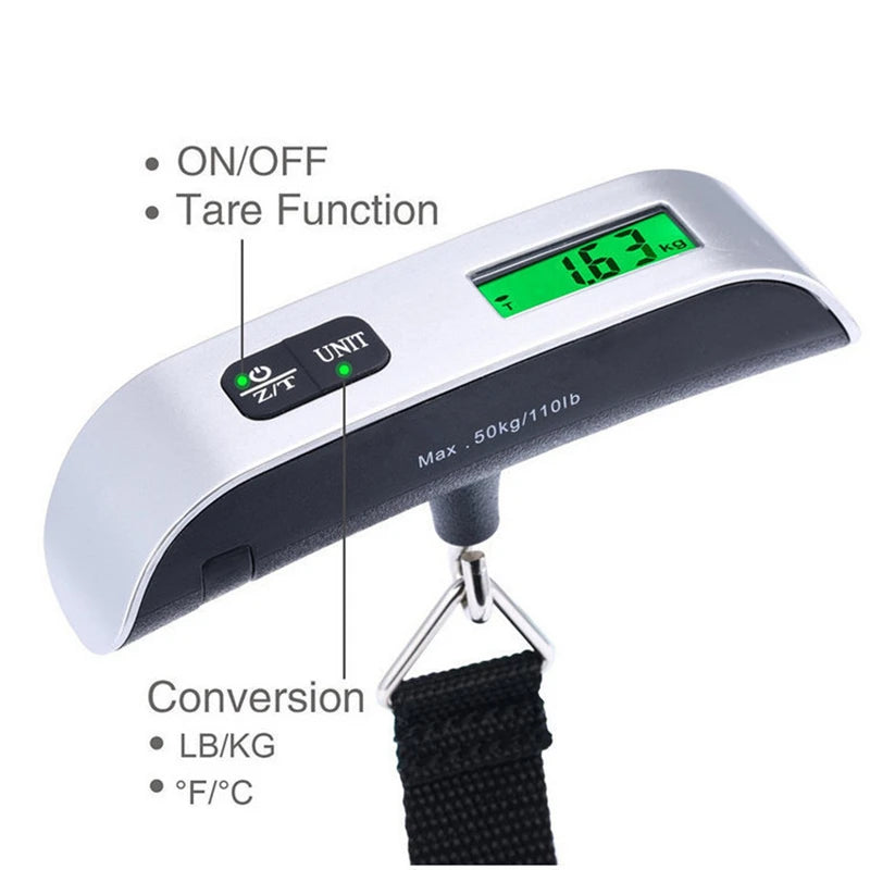 Balance numérique portable à écran LCD, 50 kg, pour bagages, valises, voyage