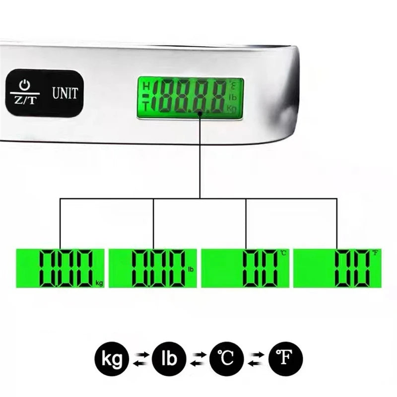 Balance numérique portable à écran LCD, 50 kg, pour bagages, valises, voyage